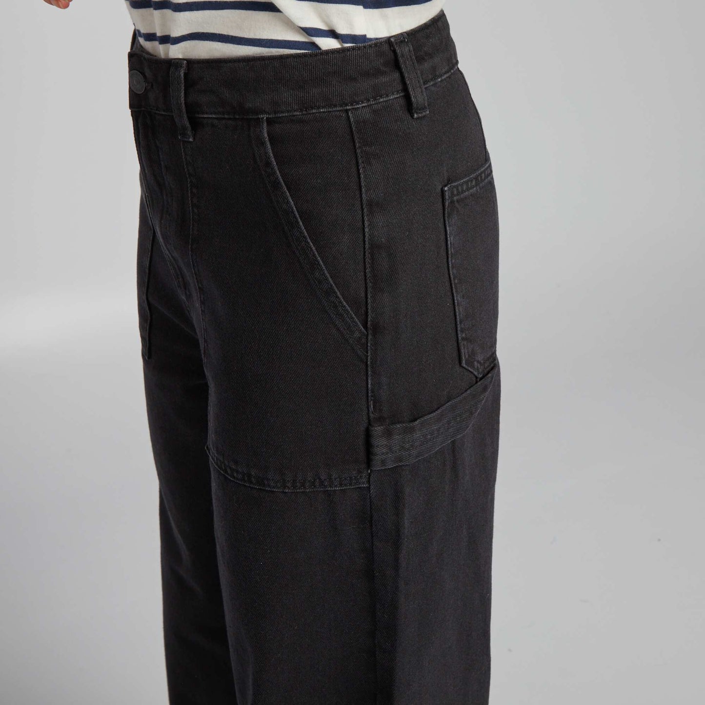 High-waisted denim trousers GREY
