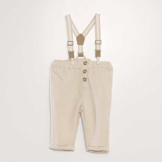 Linen chinos with braces WHITE