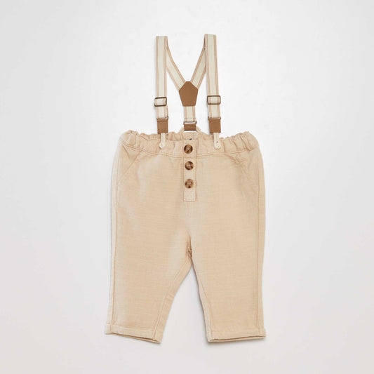 Linen chinos with braces BEIGE