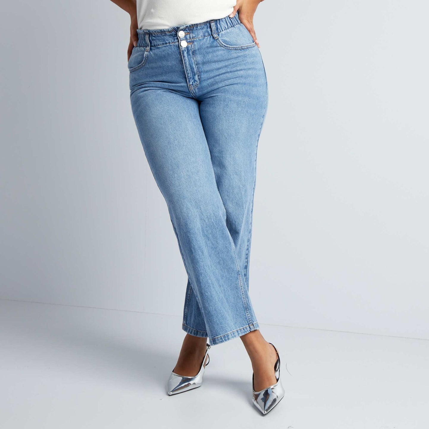 Denim trousers with elasticated waistband BLUE