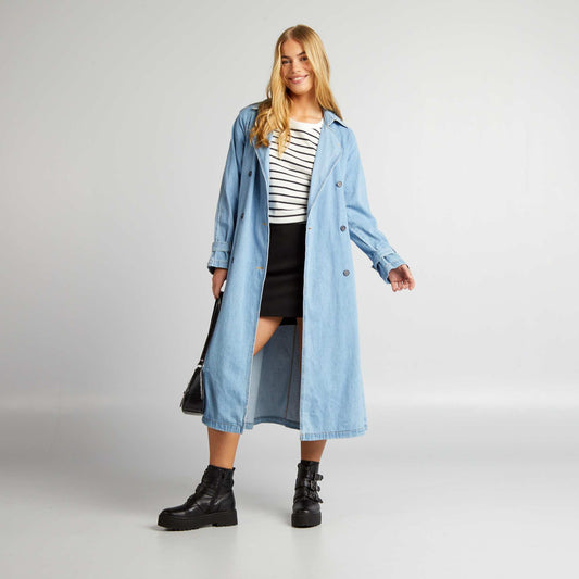 Long denim trench coat BLUE