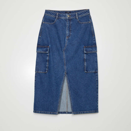 Mid-length denim skirt BLUE