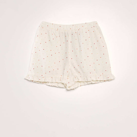 Linen shorts with ruffled hems WHITE