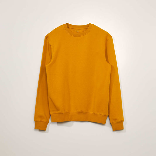 Round neck sweater with sweatshirt fabric lining GOLDEN YELLOW