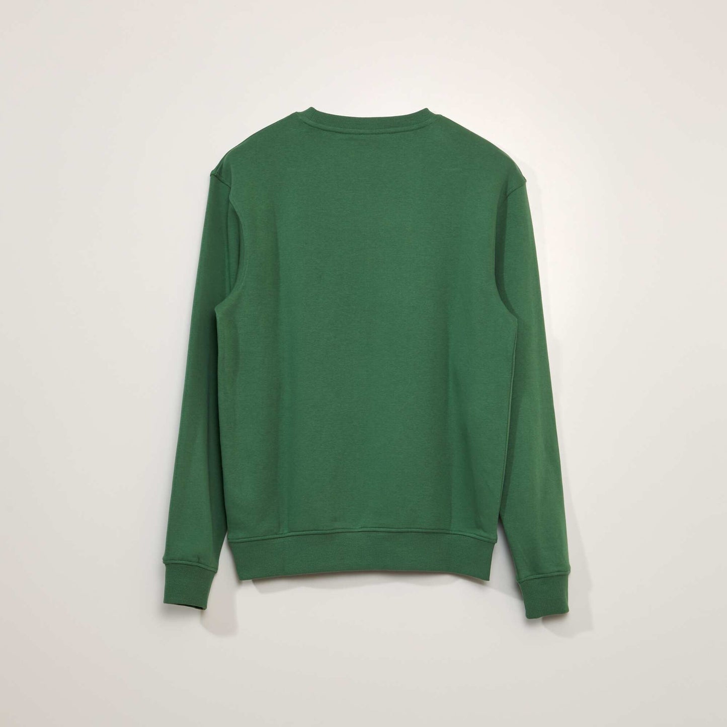 Round neck sweater with sweatshirt fabric lining LEAF GREEN
