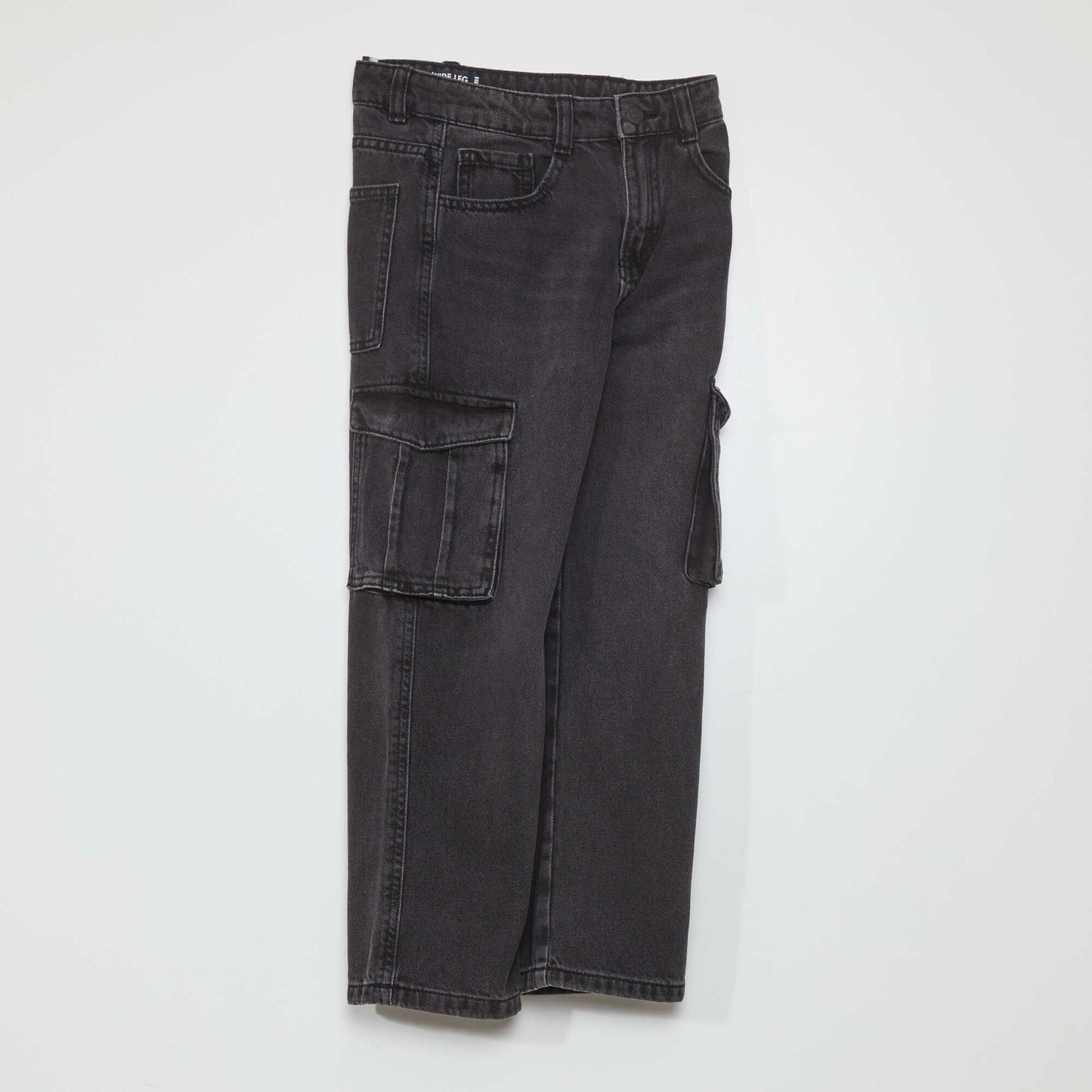 Wide-leg denim trousers with pockets GREY