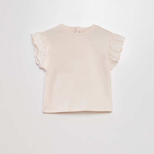 T-shirt with broderie anglaise sleeves PINK
