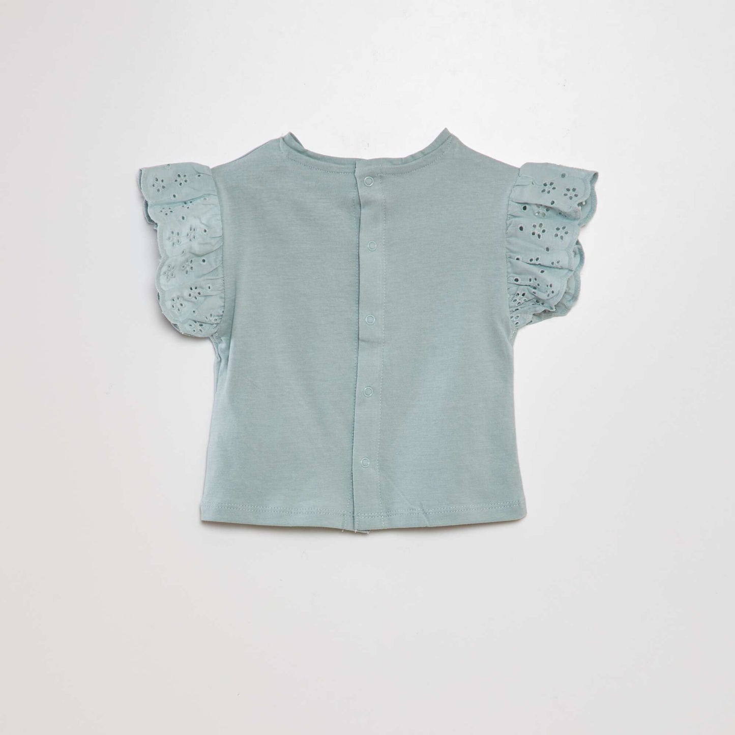 T-shirt with broderie anglaise sleeves BLUE