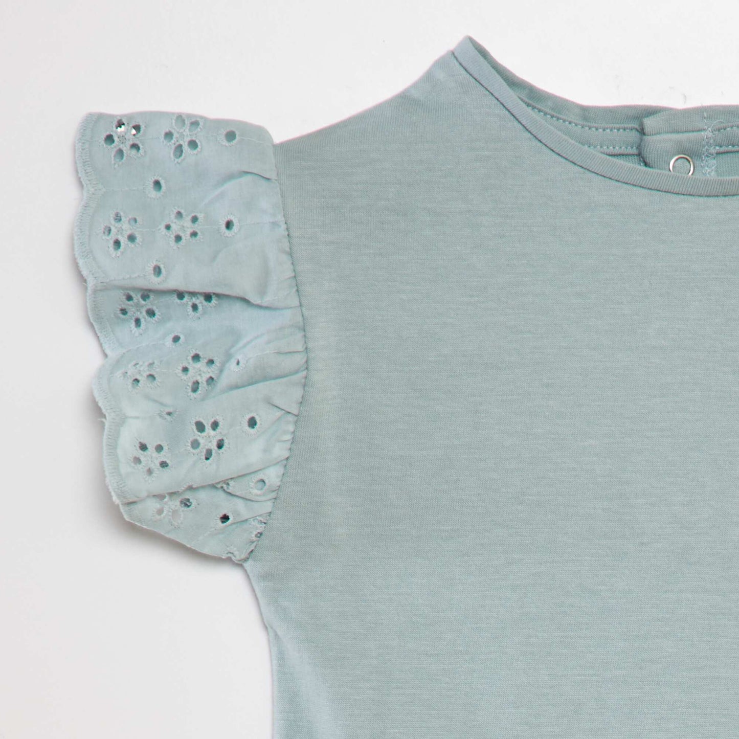 T-shirt with broderie anglaise sleeves BLUE