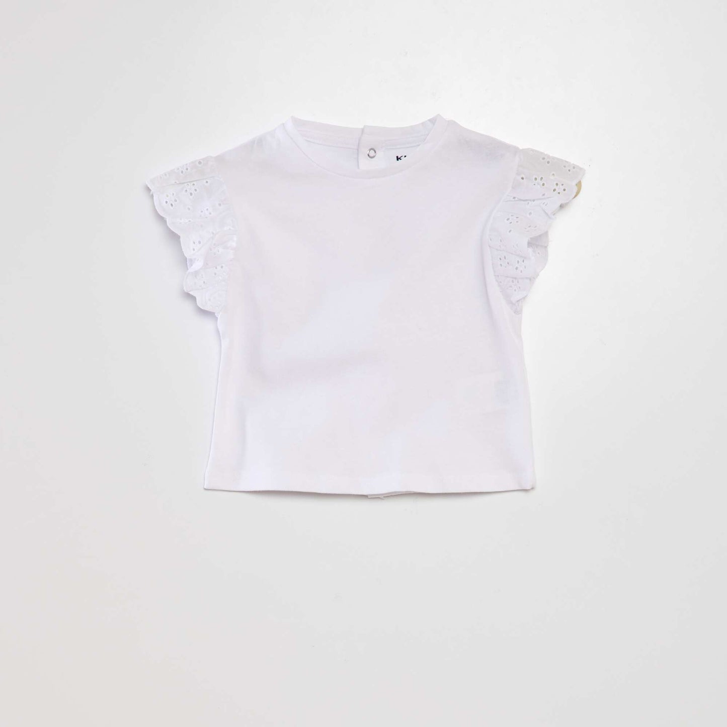 T-shirt with broderie anglaise sleeves WHITE