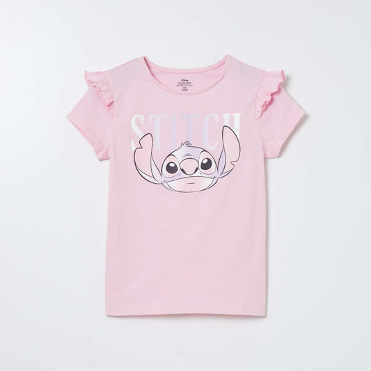 Stitch T-shirt with ruffled sleeves PINK