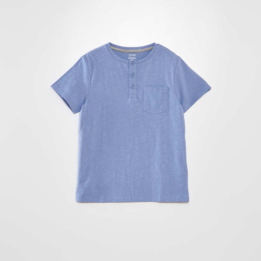 Jersey T-shirt with buttoned neckline BLUE