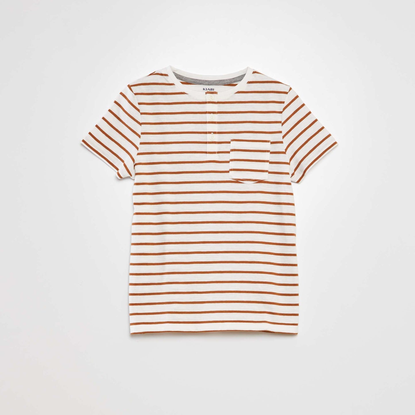 Grandad collar striped T-shirt BROWN