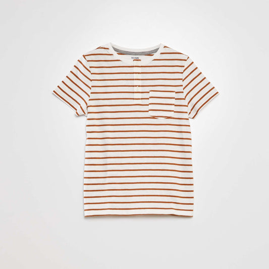 Grandad collar striped T-shirt BROWN