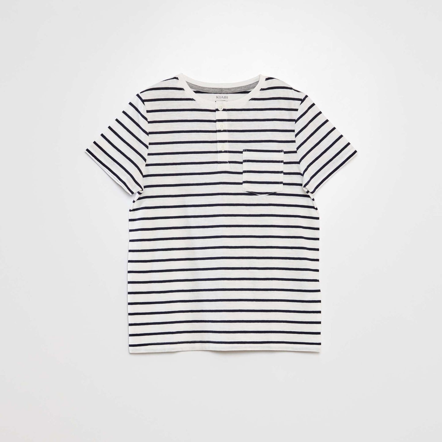 Grandad collar striped T-shirt WHITE