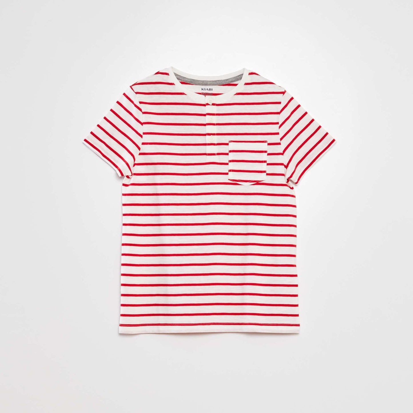 Grandad collar striped T-shirt RED