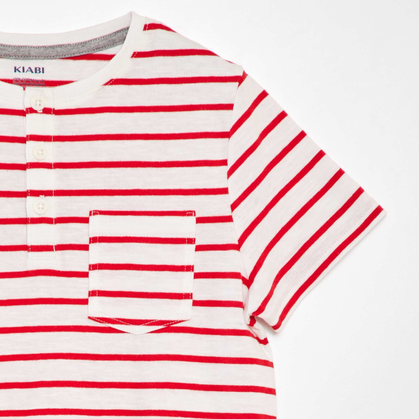 Grandad collar striped T-shirt RED