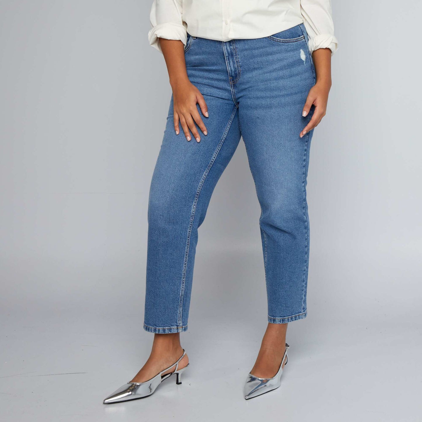 Distressed straight-leg jeans - L30 BLUE