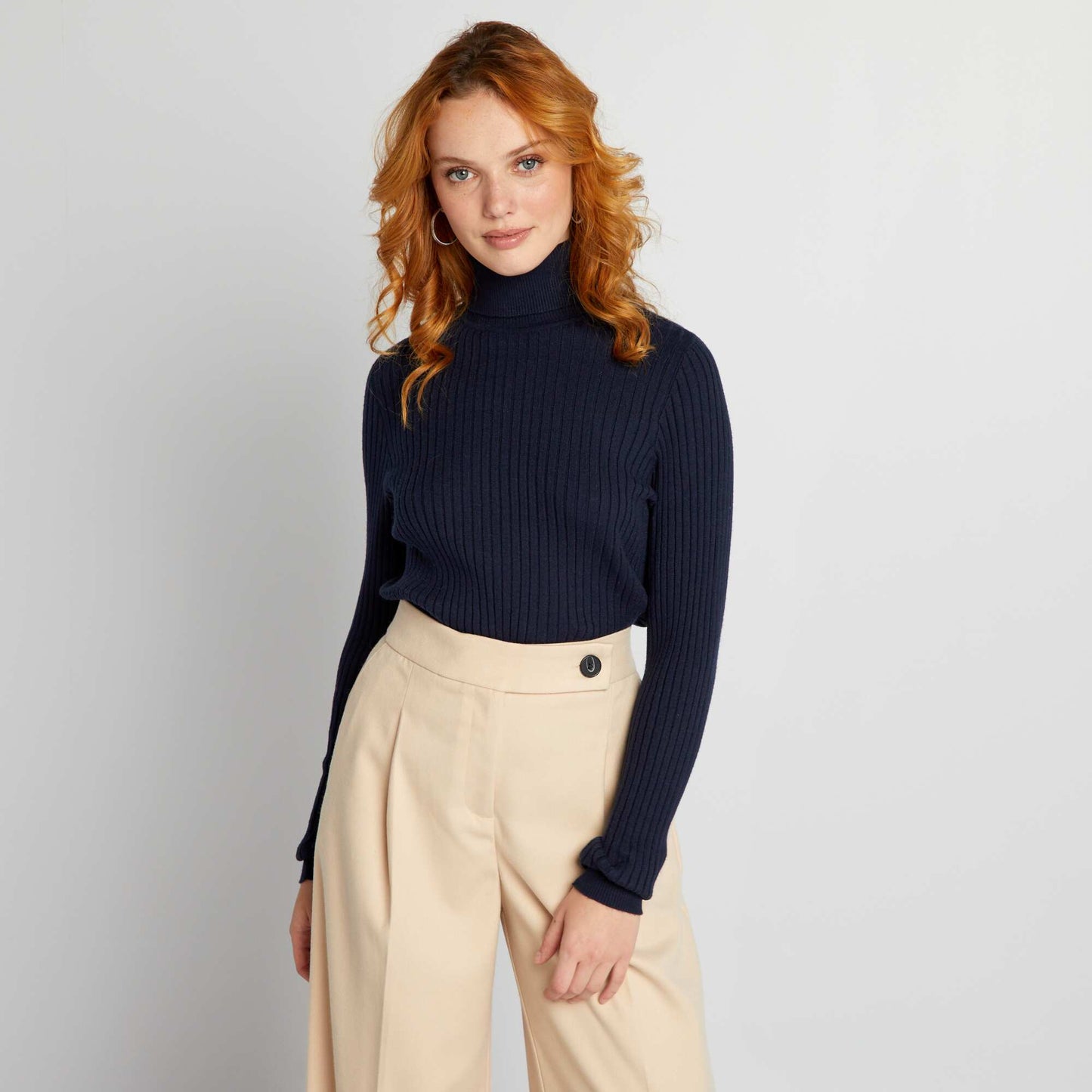 High-neck ribbed sweater BLUE