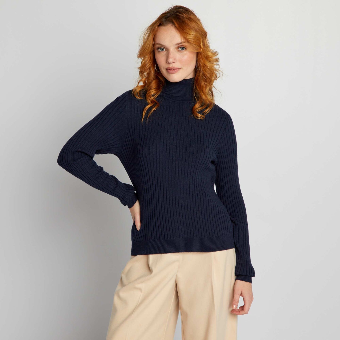 High-neck ribbed sweater BLUE