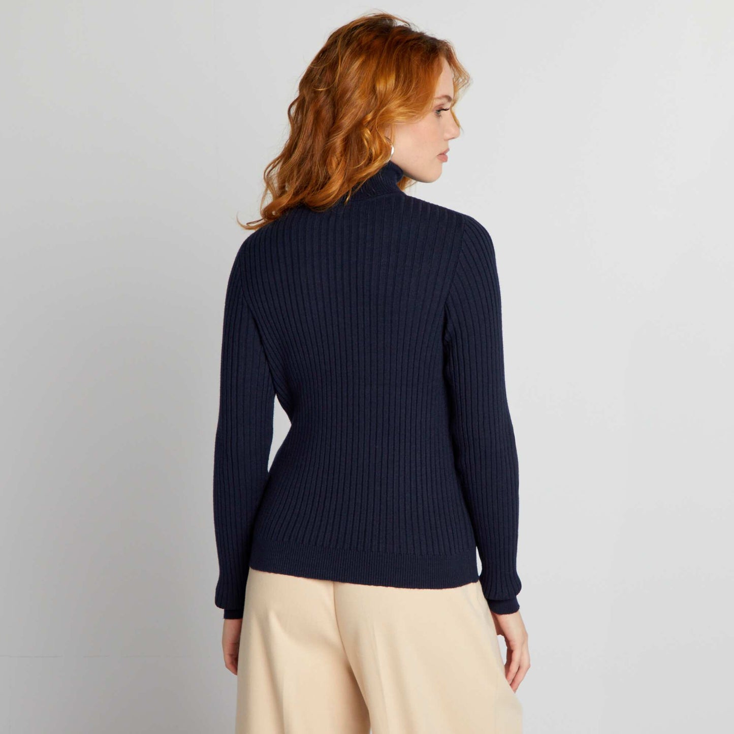 High-neck ribbed sweater BLUE