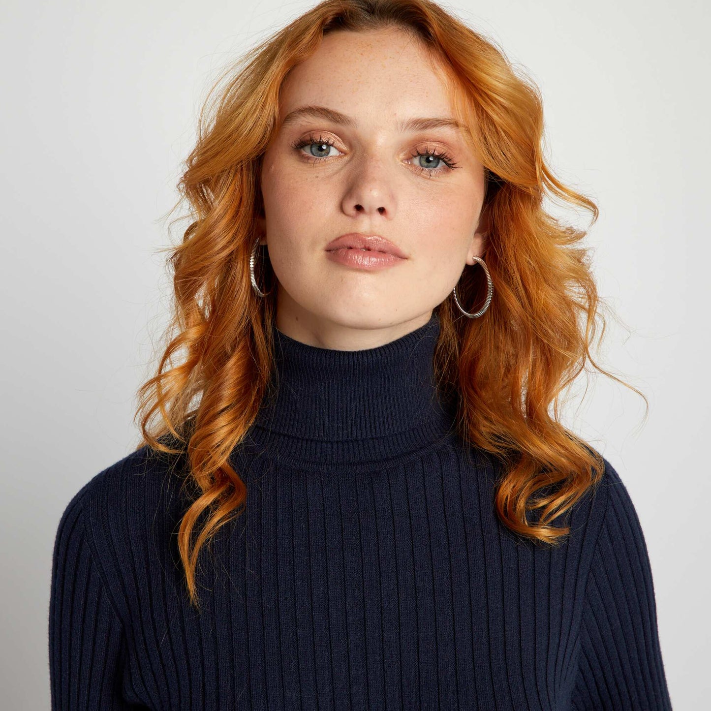 High-neck ribbed sweater BLUE