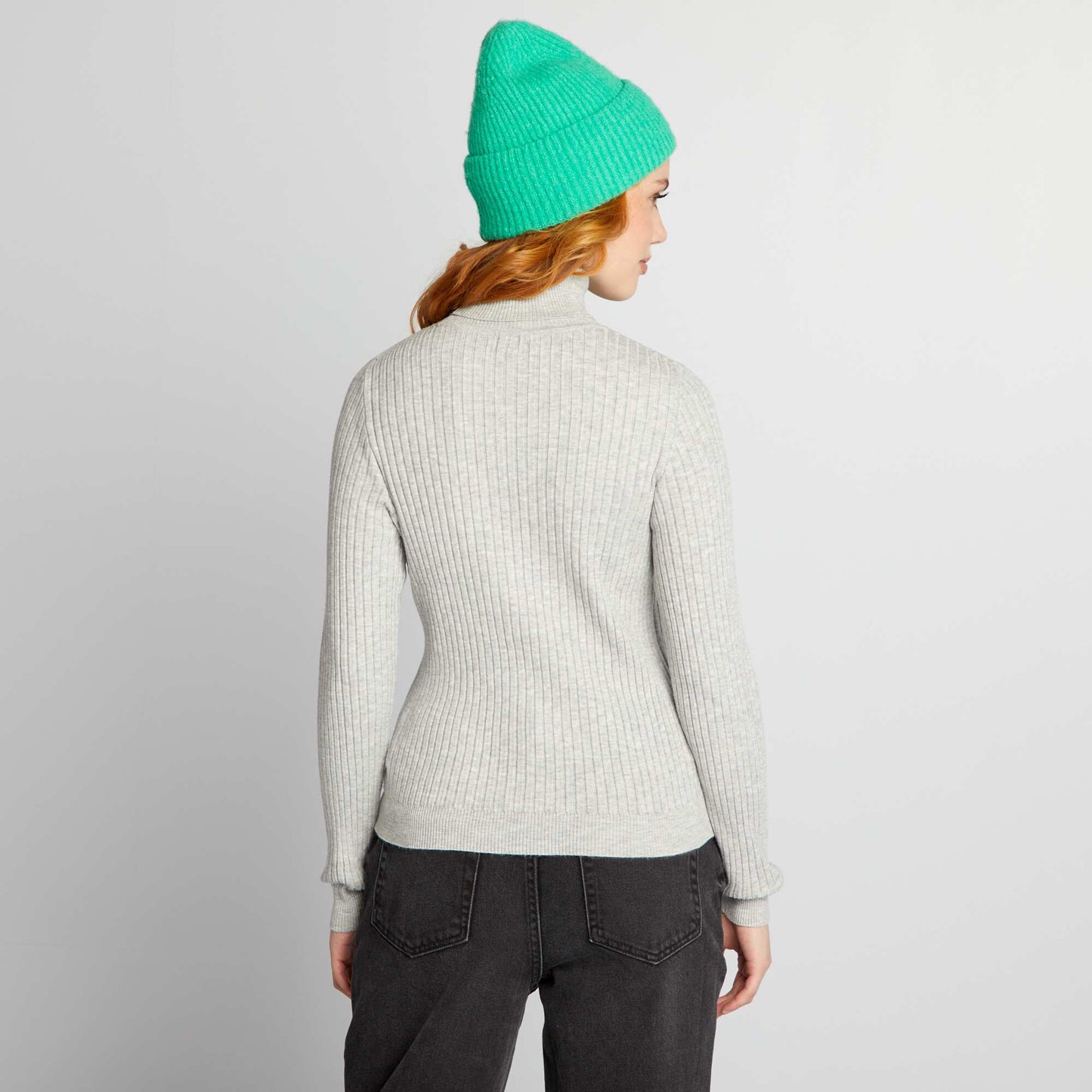 High-neck ribbed sweater GREY