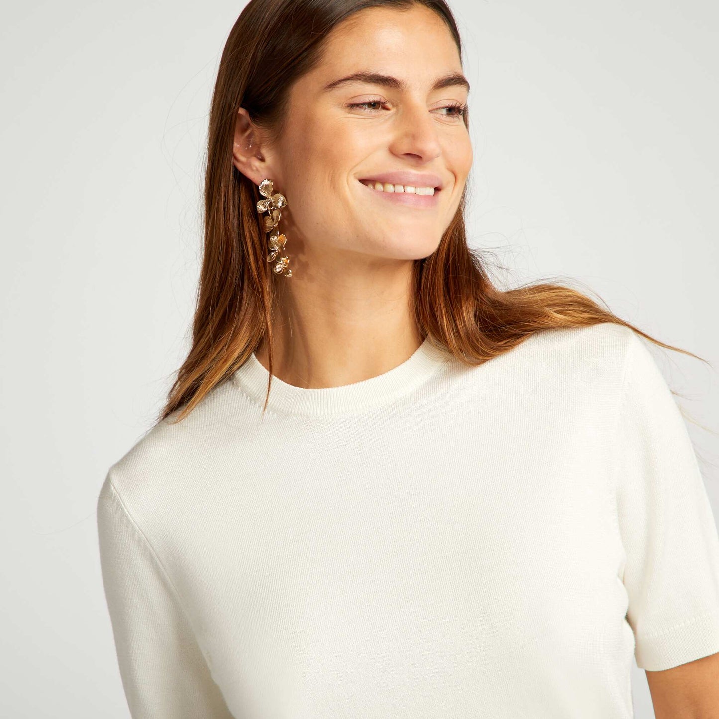 Short-sleeved knit sweater WHITE