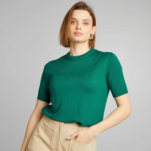 Short-sleeved knit sweater GREEN
