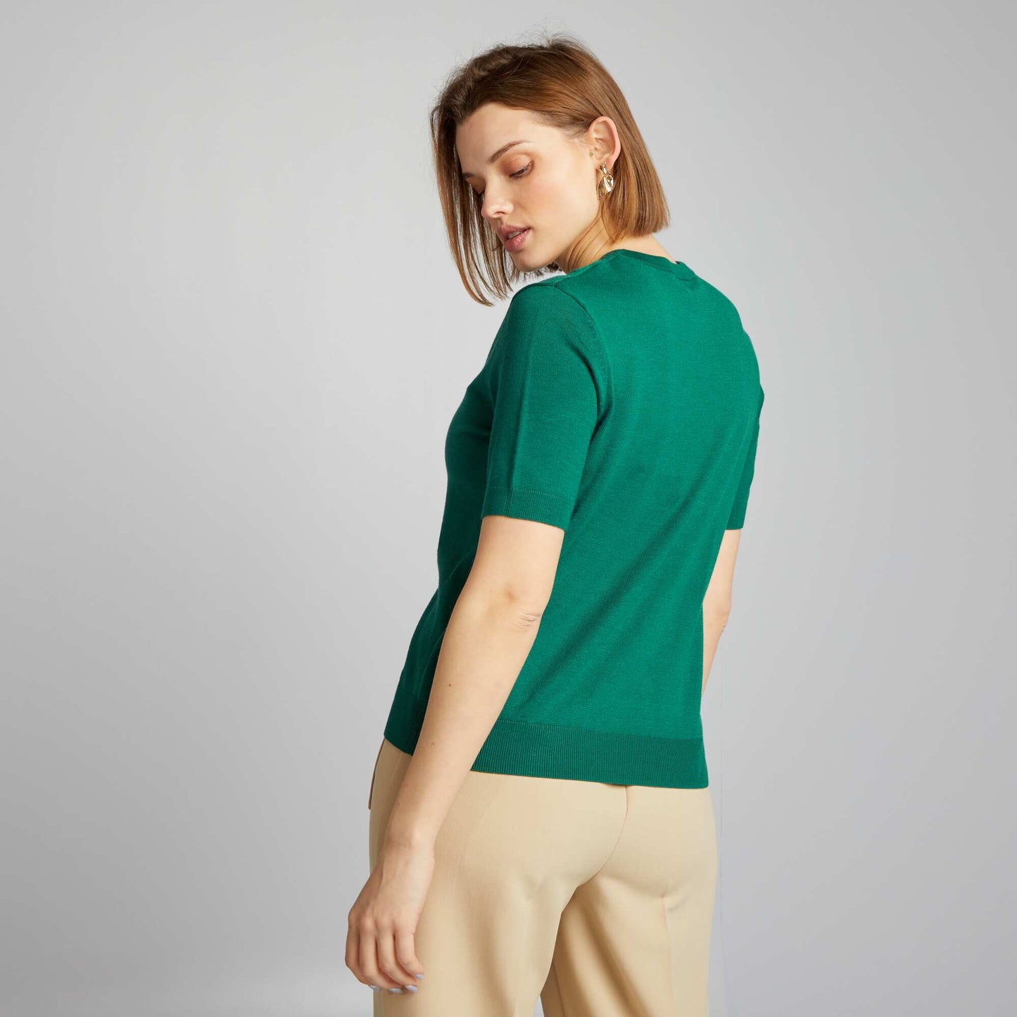 Short-sleeved knit sweater GREEN