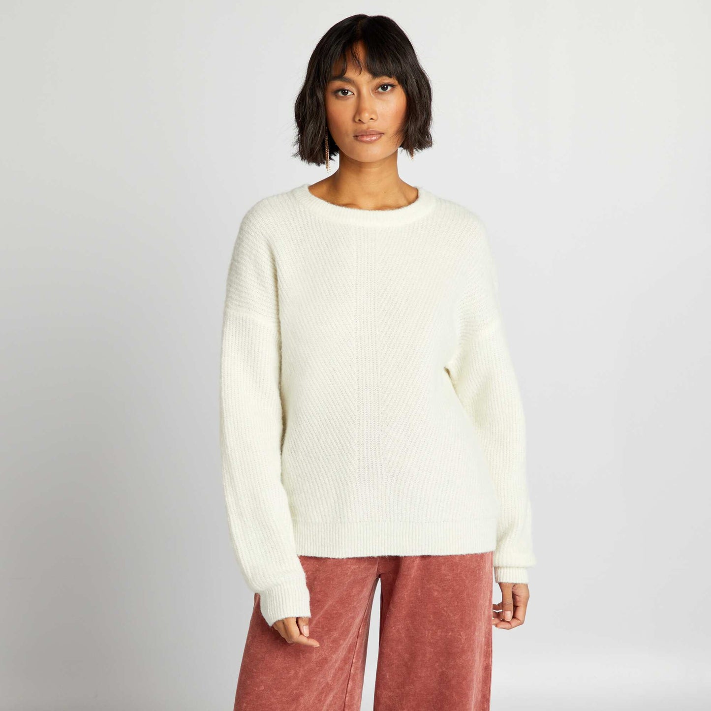 Soft ribbed knit sweater WHITE
