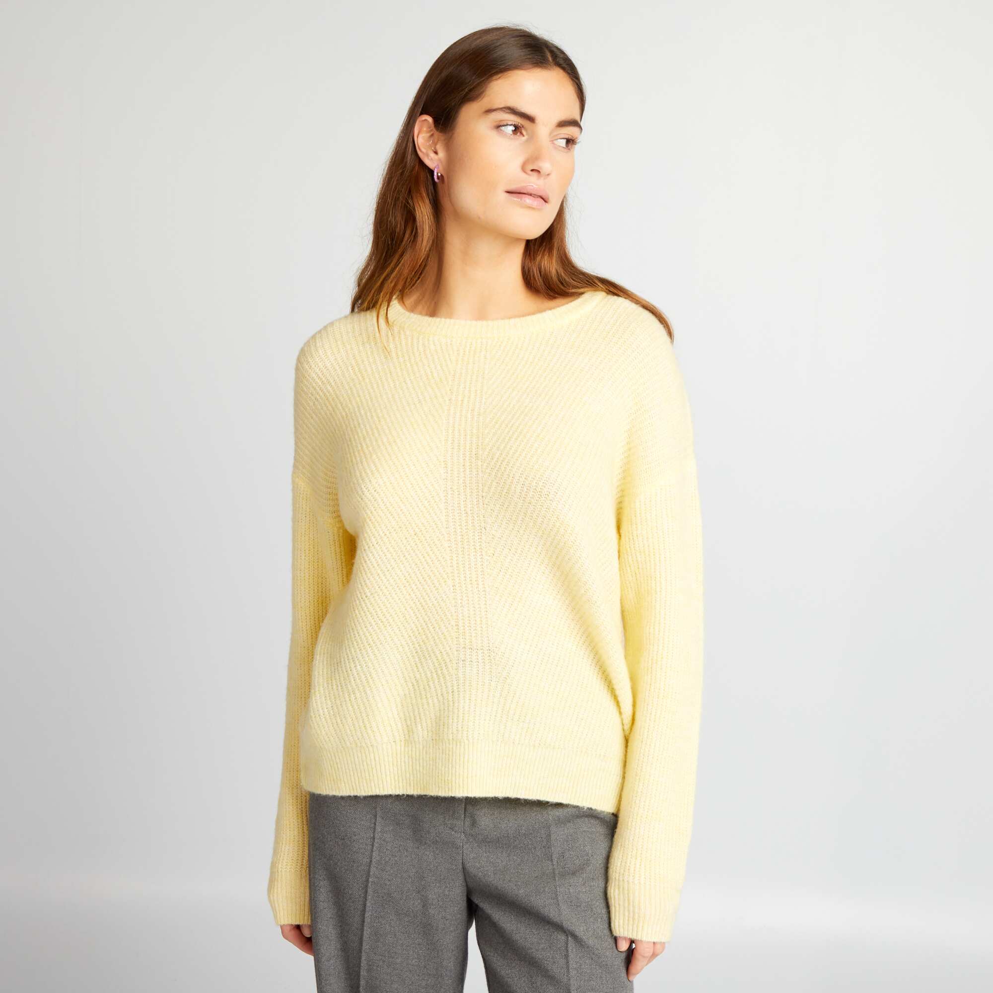 Yellow ribbed sweater sales