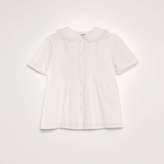 Textured fabric blouse with Peter Pan collar WHITE