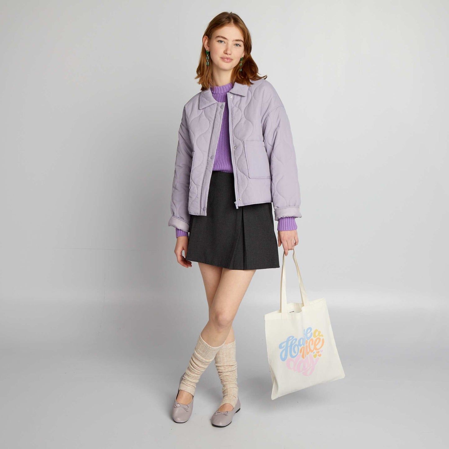 Knitted-effect round neck sweater PURPLE