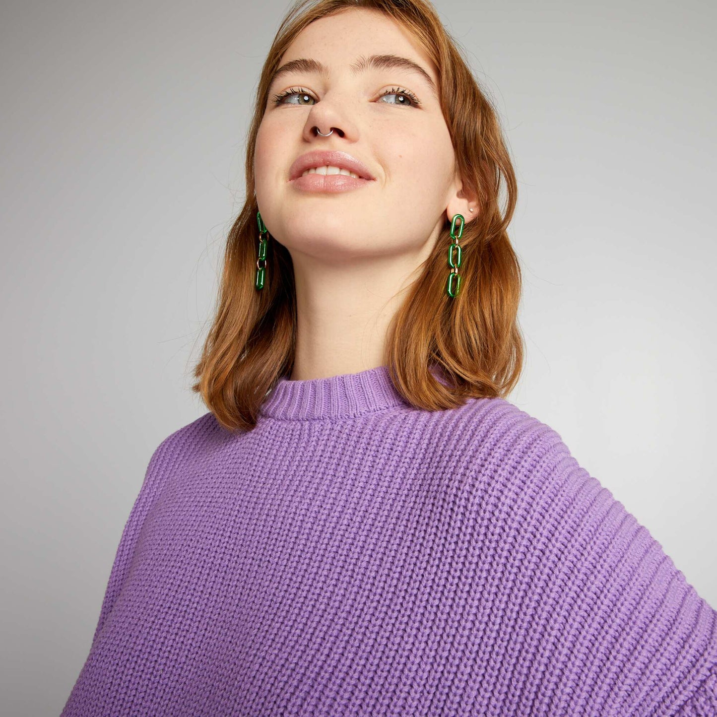 Knitted-effect round neck sweater PURPLE