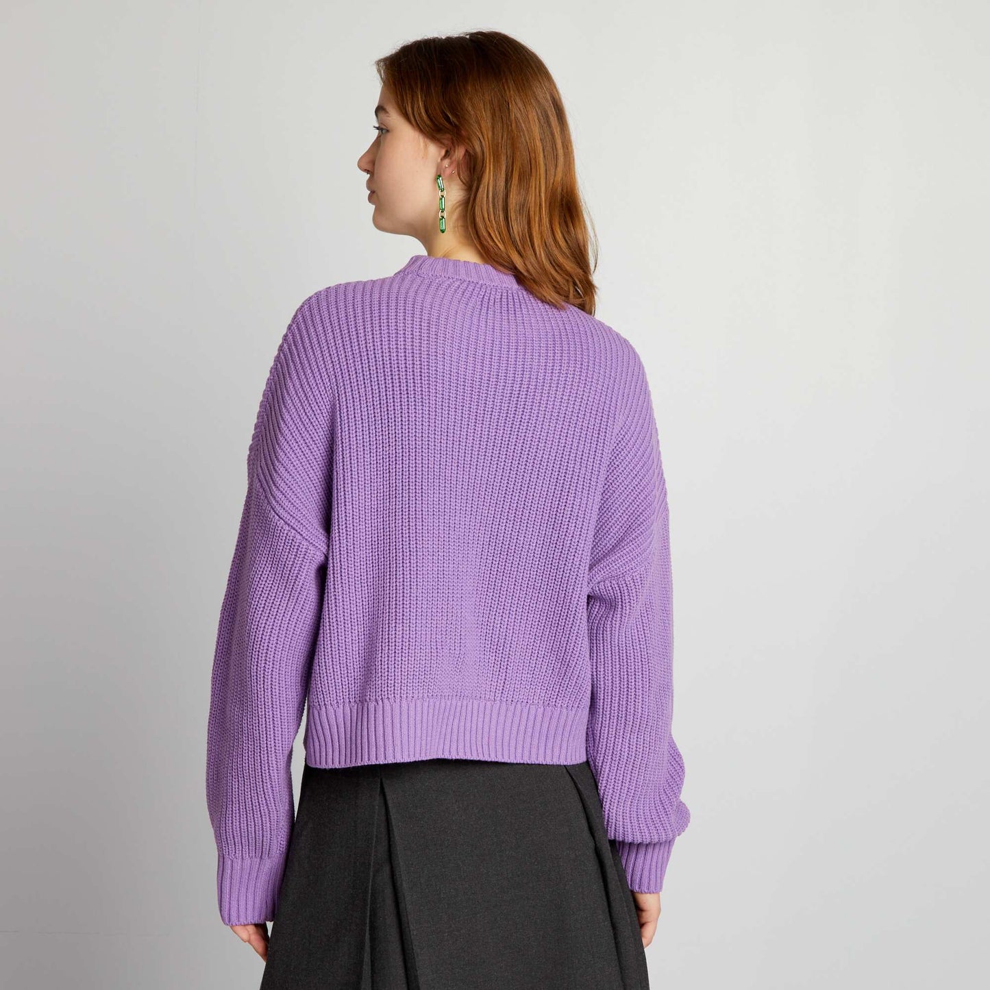 Knitted-effect round neck sweater PURPLE