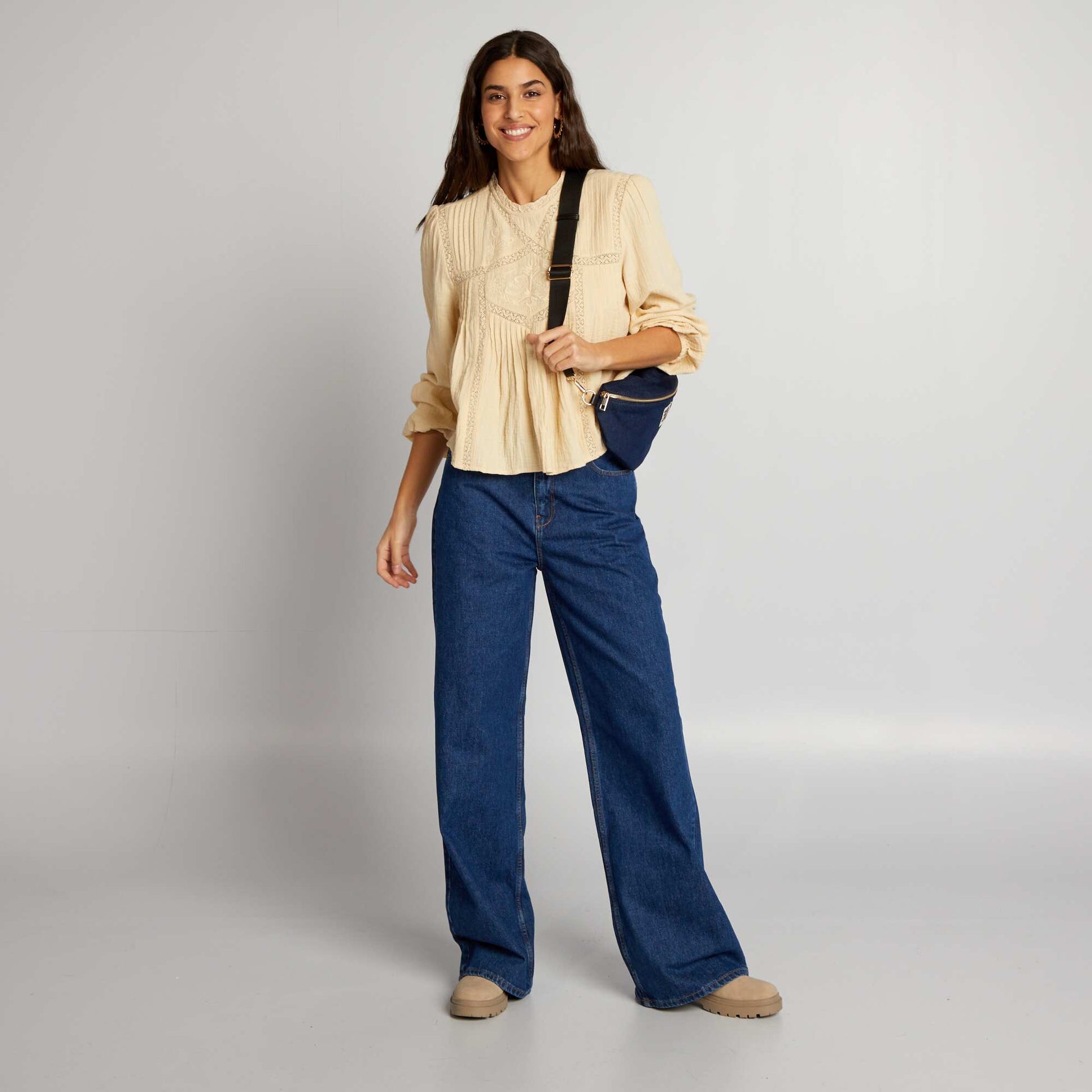 Cotton gauze boho blouse WHITE