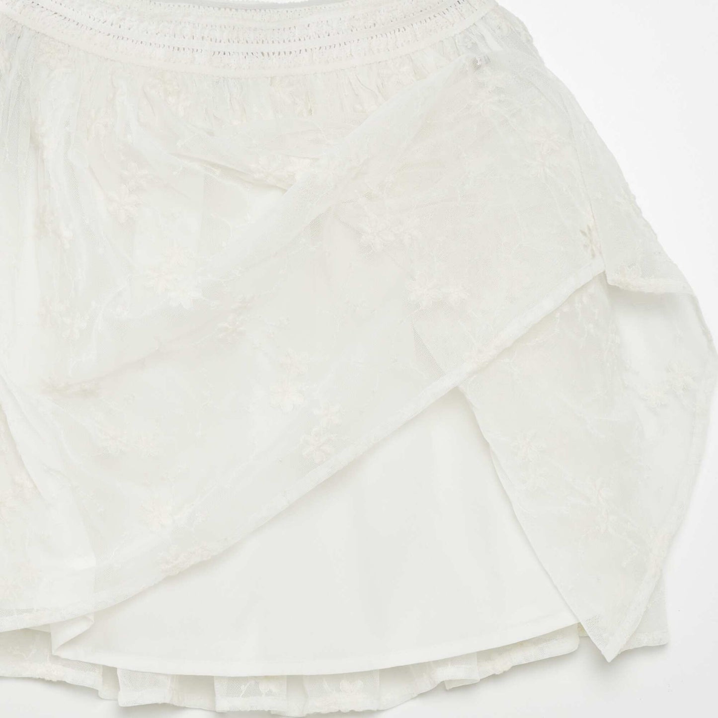 Embroidered tulle flared skirt WHITE