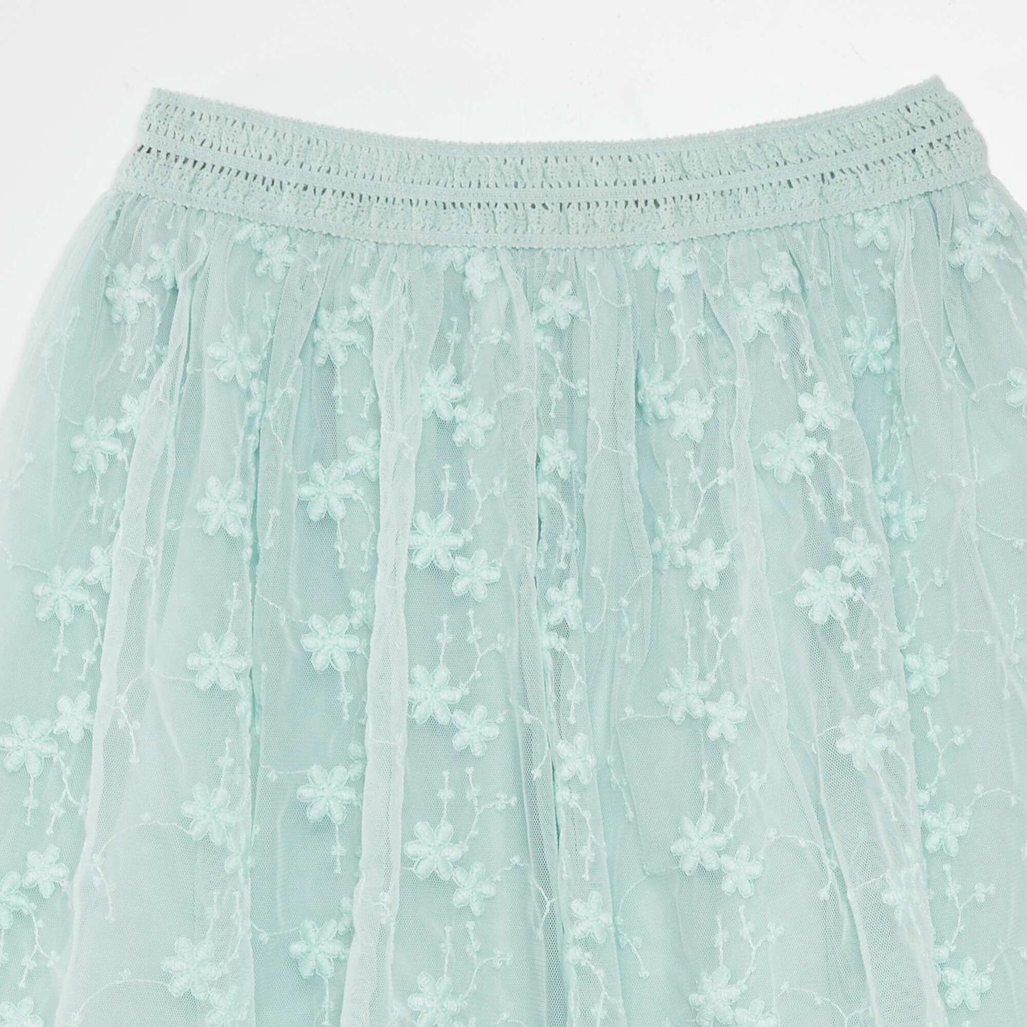 Embroidered tulle flared skirt BLUE