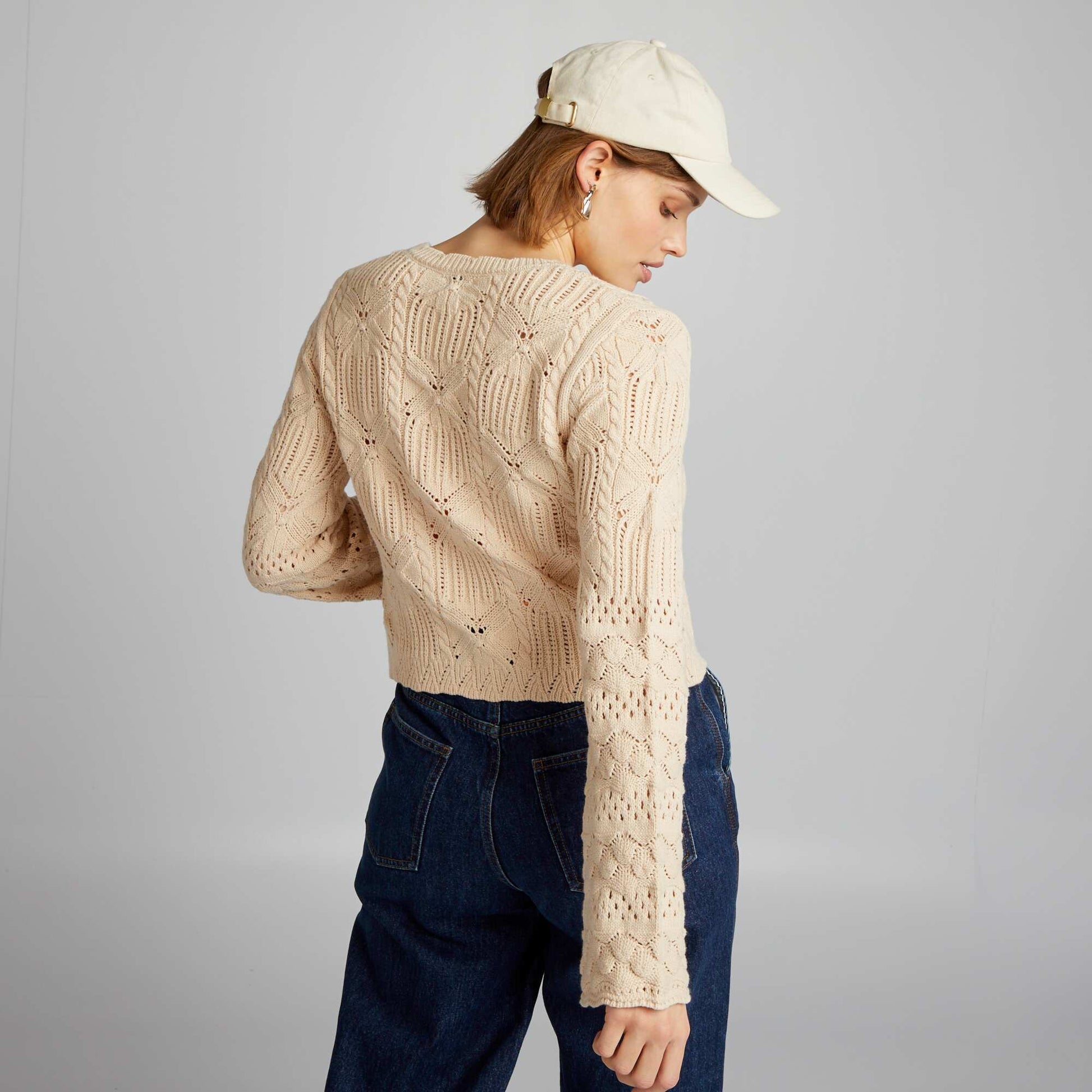 Crochet tie cardigan BEIGE