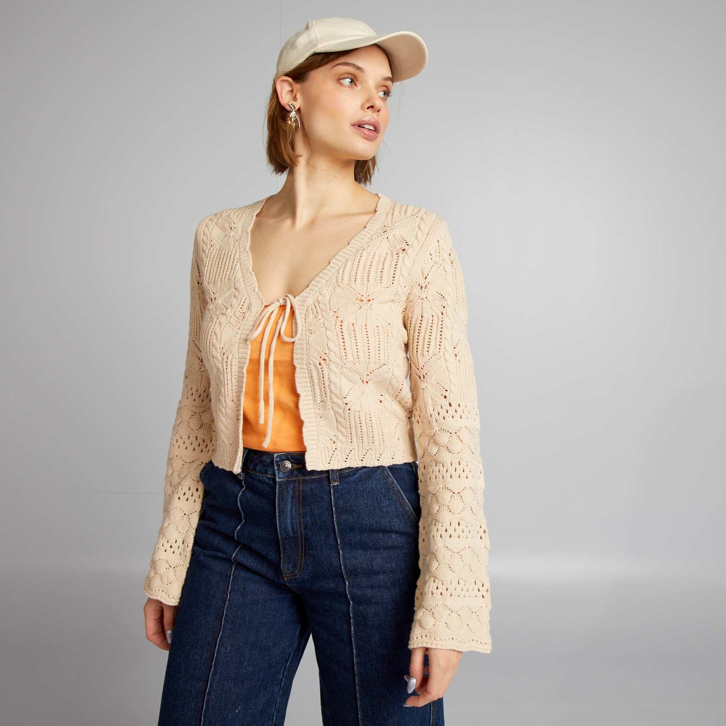 Crochet tie cardigan BEIGE