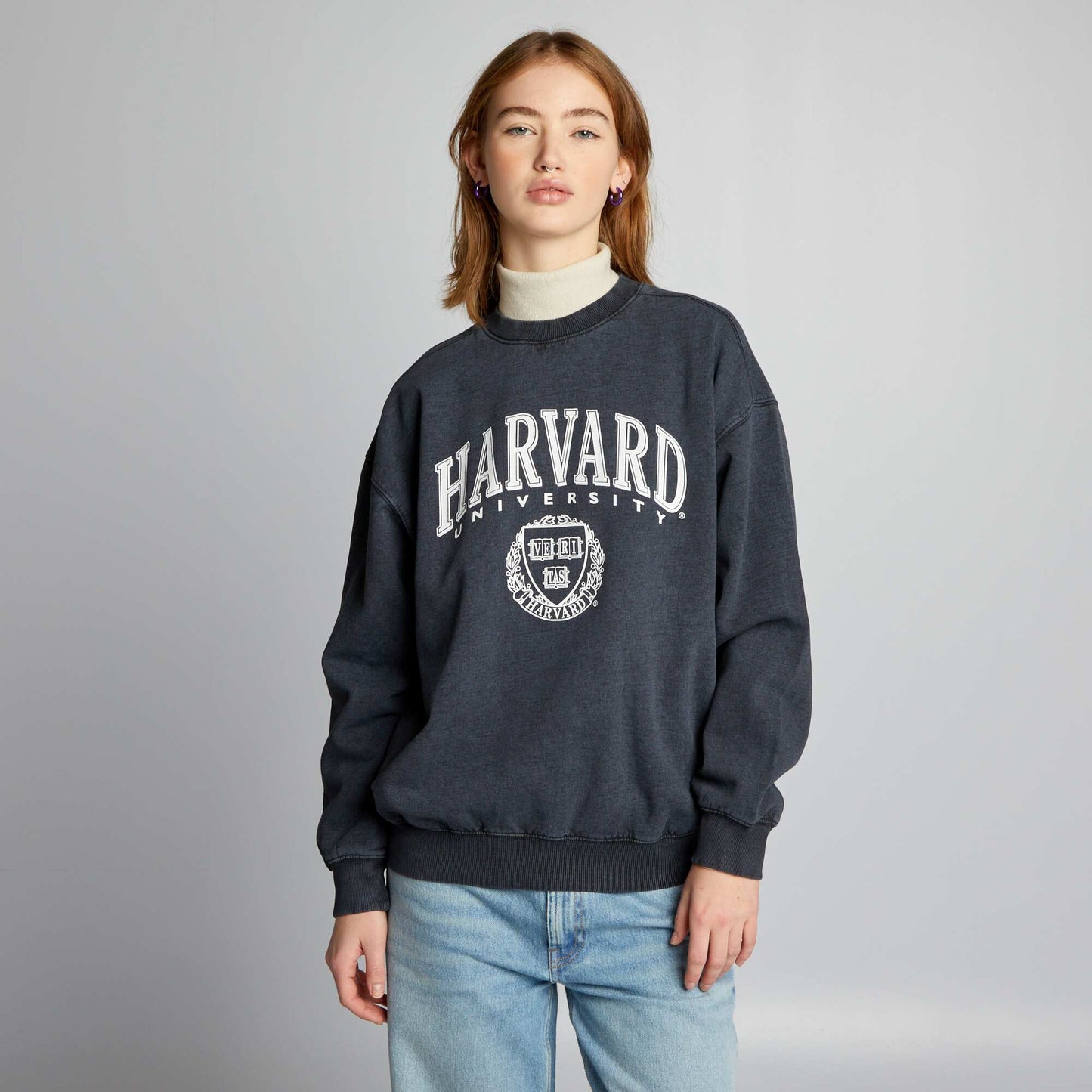 Oversized Harvard sweatshirt with round neck GREY