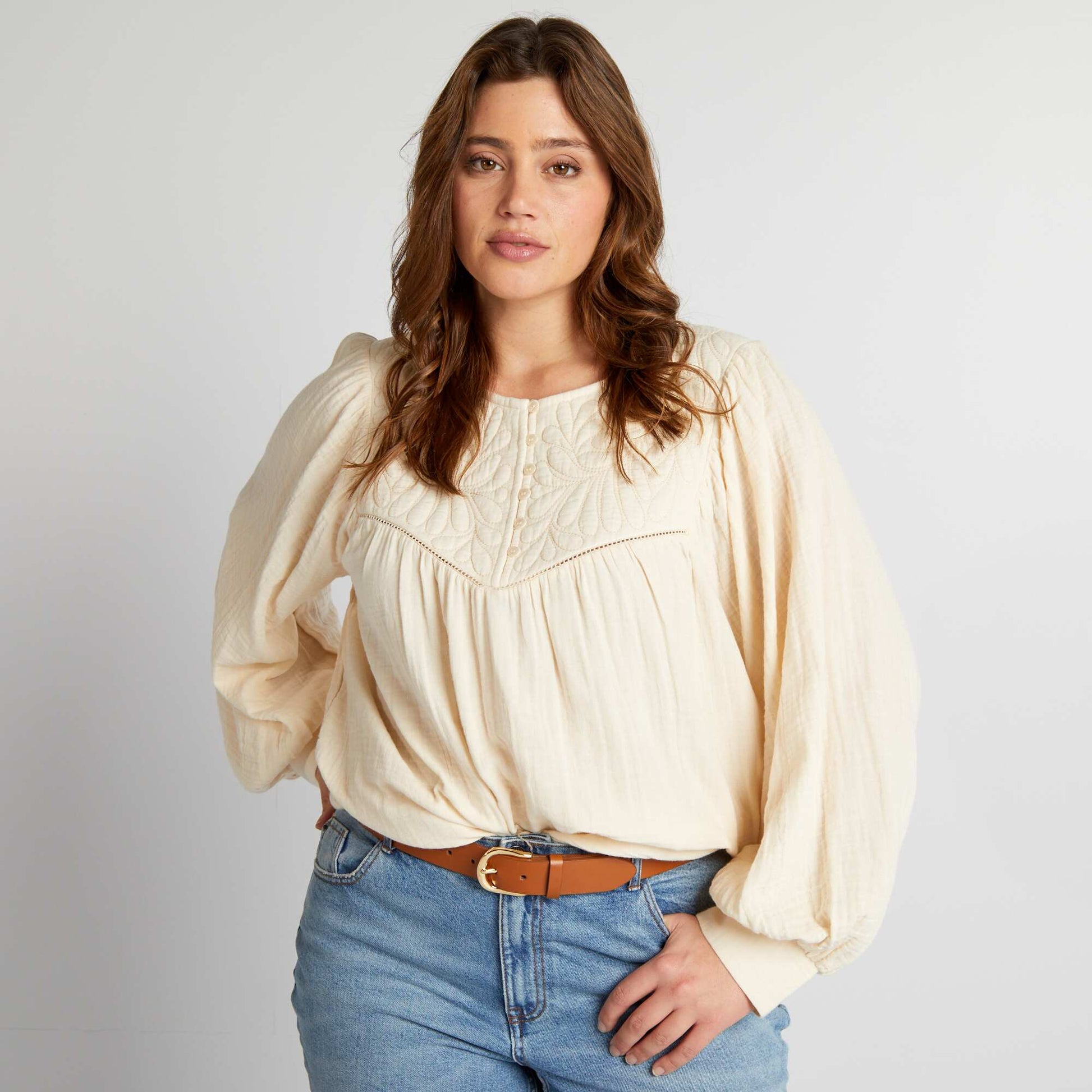 Cotton gauze blouse BEIGE