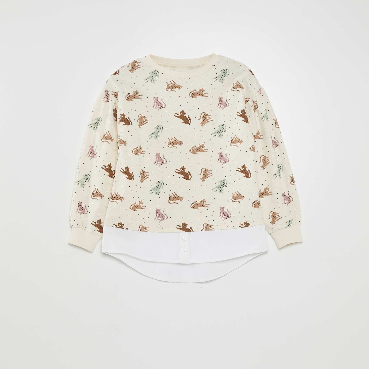 T-shirt with long puff sleeves WHITE