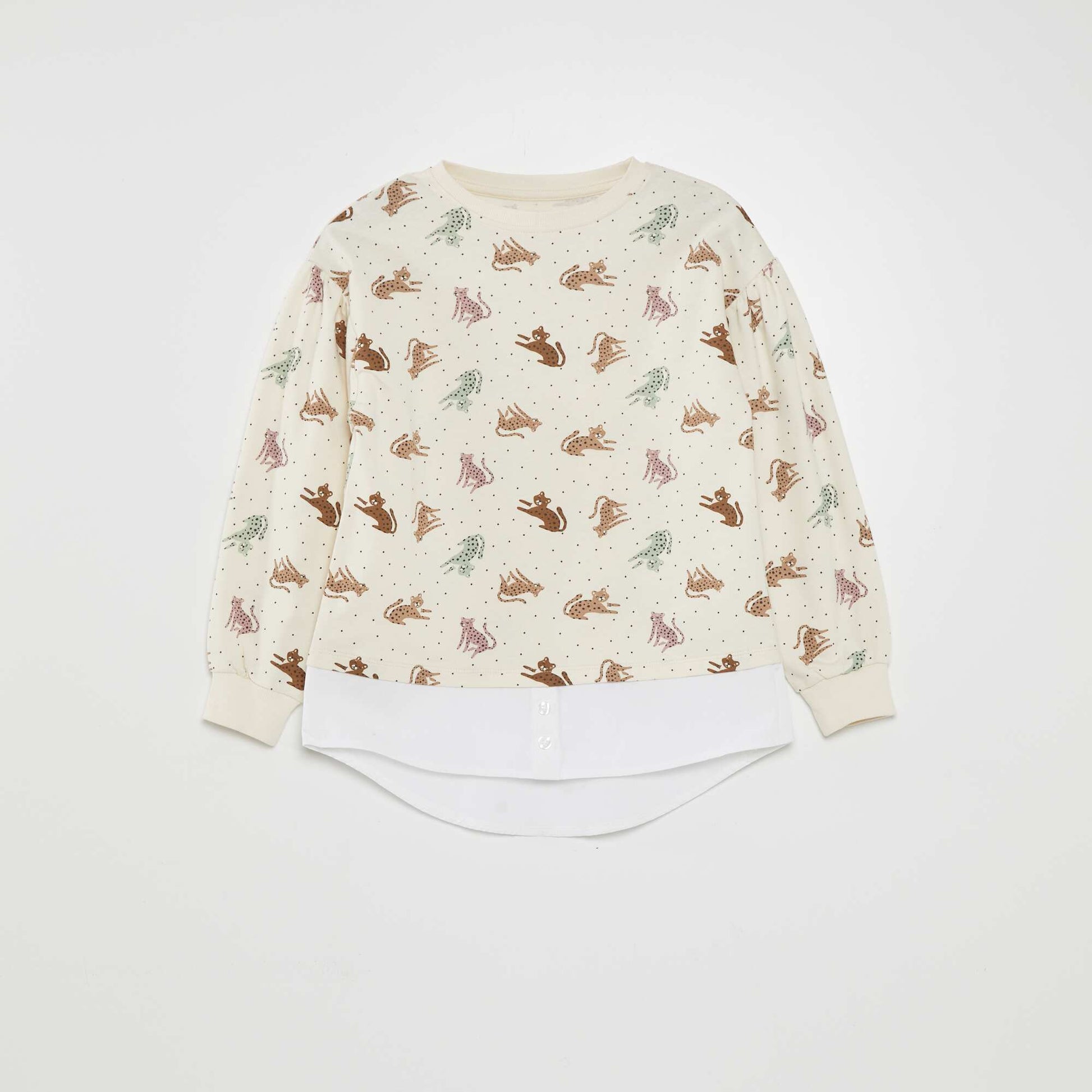 T-shirt with long puff sleeves WHITE