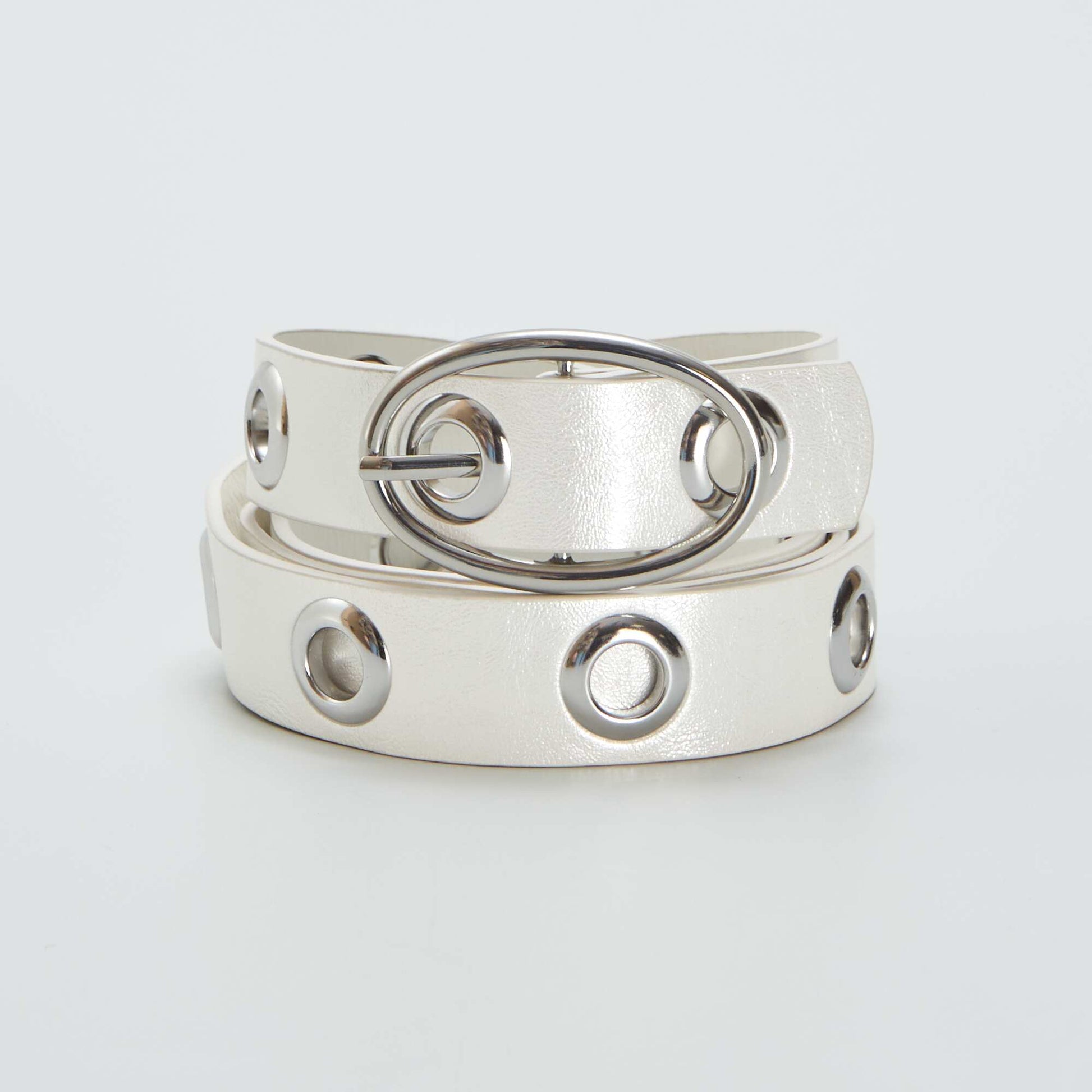 Metallic belt with eyelets WHITE