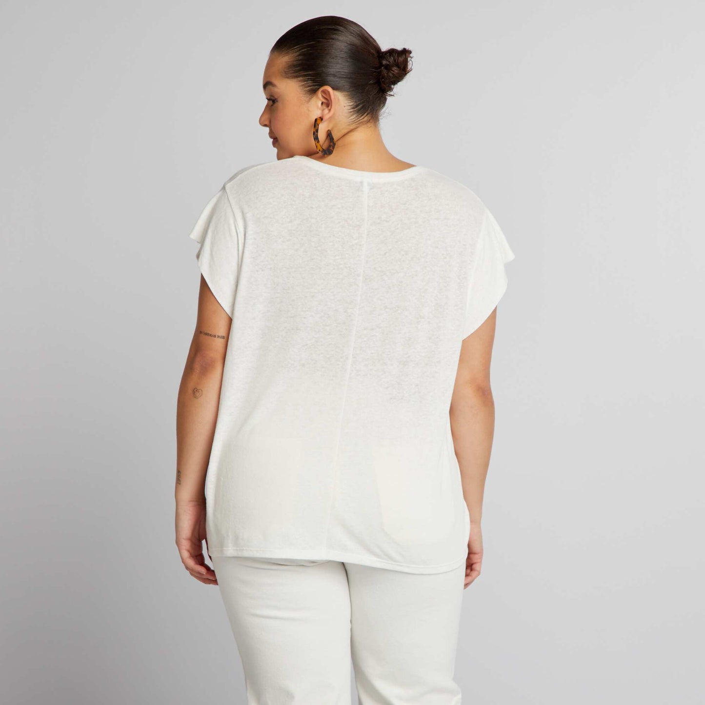 Linen T-shirt with batwing sleeves WHITE