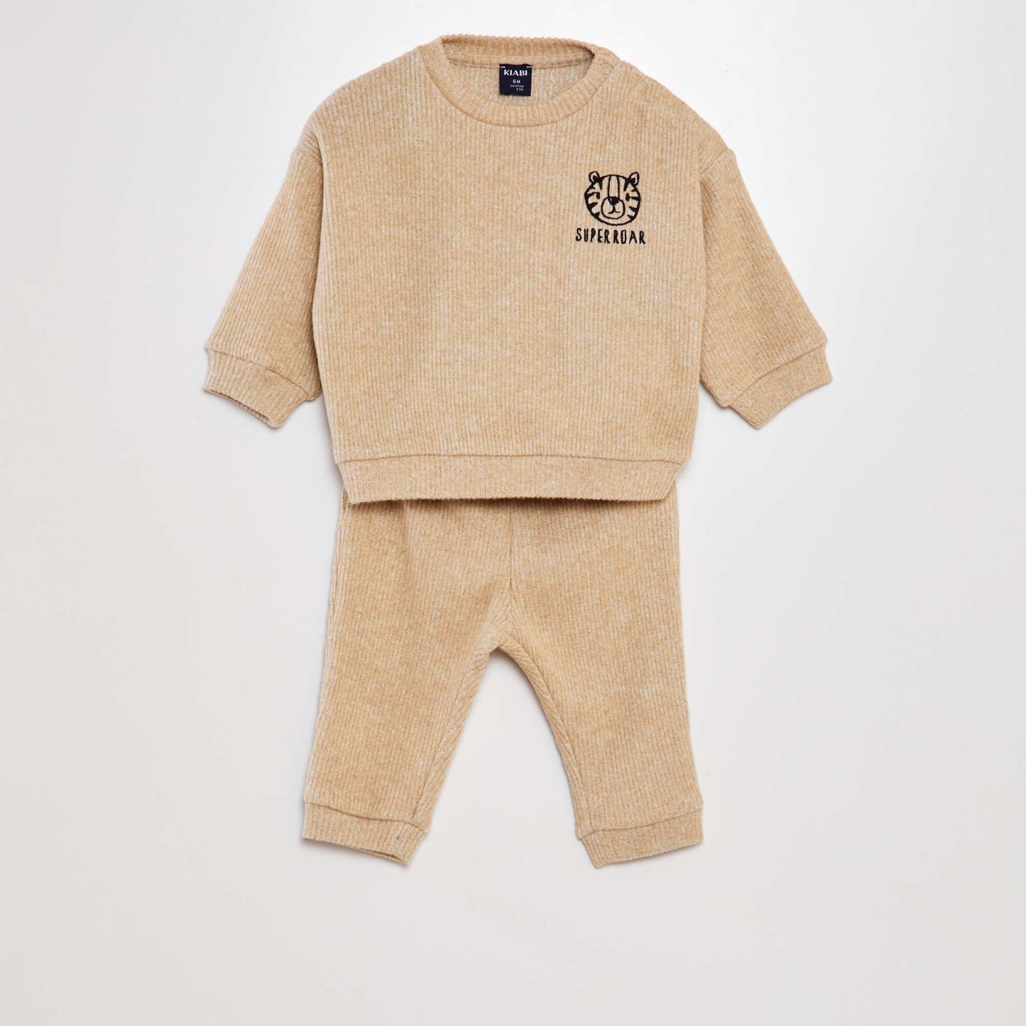 Ribbed sweatshirt + joggers set - 2-piece set BEIGE