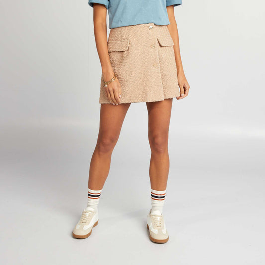 Skort with jewelled buttons BEIGE