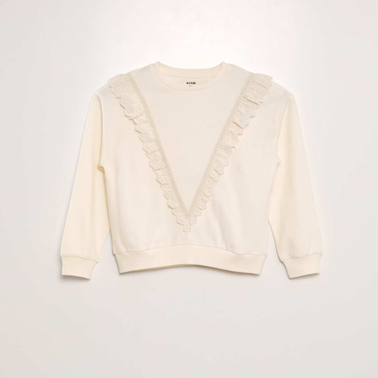 Sweatshirt with broderie anglaise ruffles WHITE